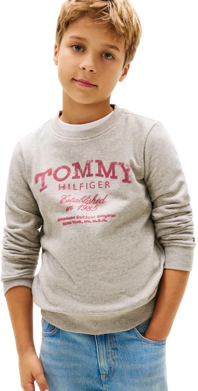 Tommy Hilfiger Boy's TOMMY FADED PRINT SWEATSHIRT KB0KB10337 Pullover Sweatshirt, GREY (Mid Grey Heather), 5 Years