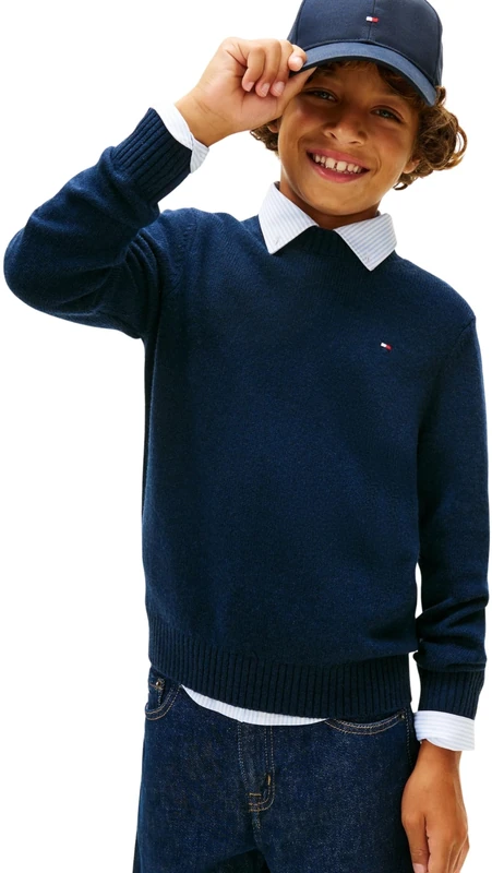 Tommy Hilfiger Boy's Lambswool CN Sweater KB0KB10348 Other Sweaters, Blue (Dark Night Navy), 4 Years