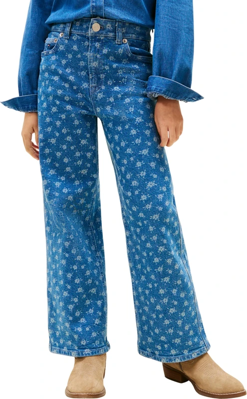 Tommy Hilfiger Girls' Jeans Wide Leg with Flower Print, Blue (Denim Light Flower AOP), 16 Years