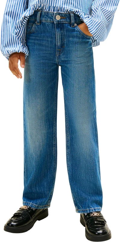 Tommy Hilfiger Girl's Girlfriend Washed Jeans KG0KG08965 Loose, Denim (Denim Medium Soft), 14 Years