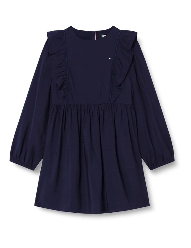 Tommy Hilfiger Girl's Ruffle Aline Dress LS KG0KG08945 Flare Dress, Blue (Dark Night Navy), 6 Years