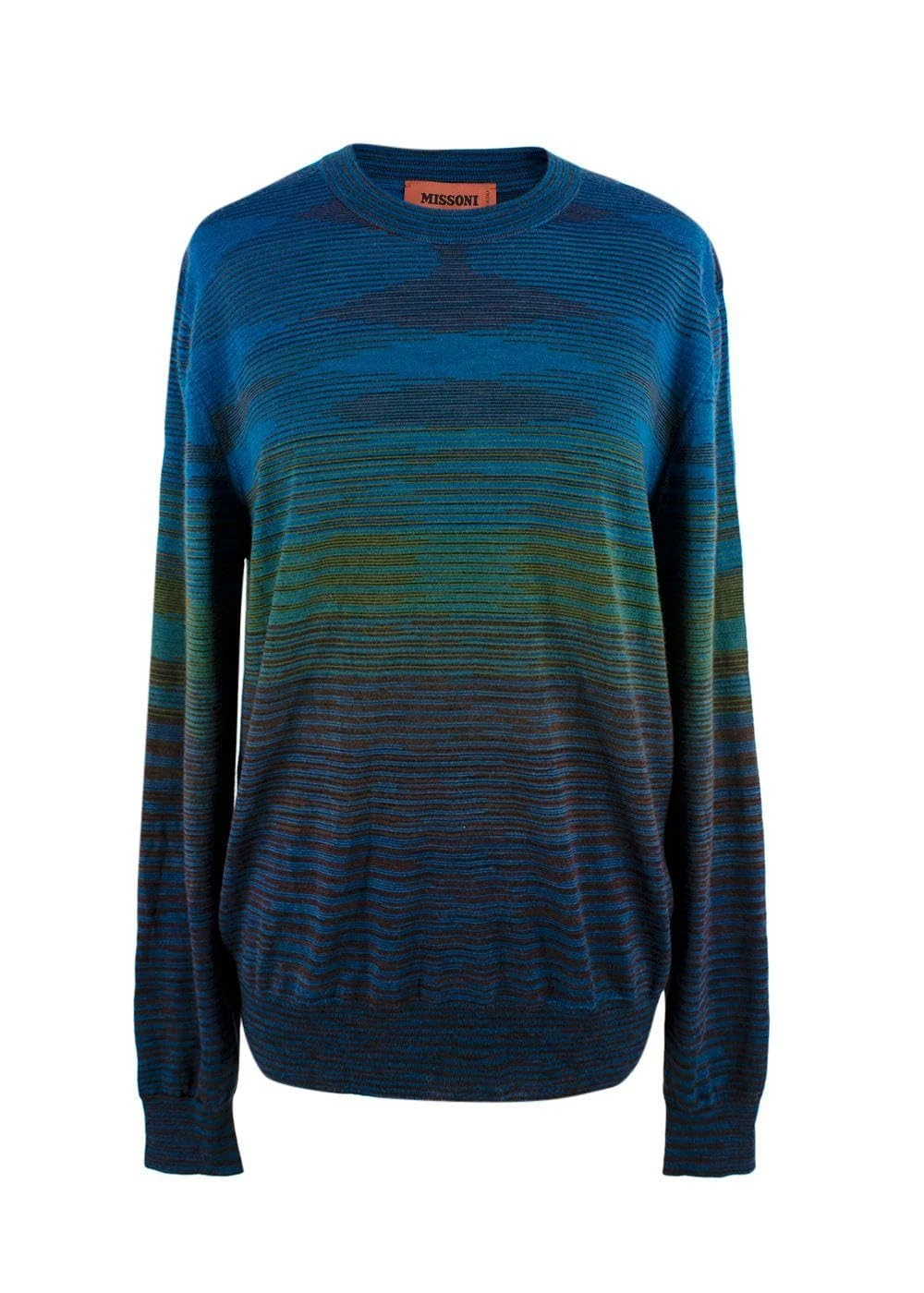 Missoni Pre-Loved Men's Blue Ombre Striped Crew Neck Jumper