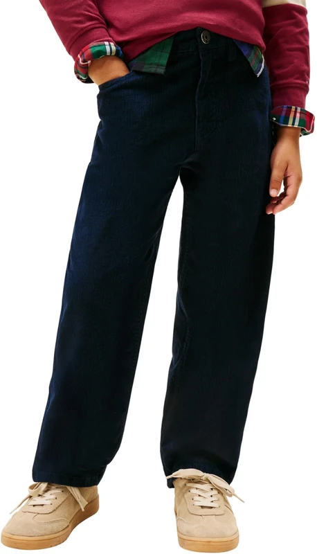 Tommy Hilfiger Boy's Corduroy Baggy Pant KB0KB10149 5 Pocket Pants, Blue (Dark Greenery), 4 Years