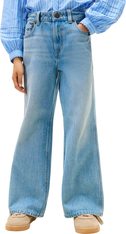 Tommy Hilfiger Girl's Mabel Wide Leg Light Jeans KG0KG08963 Loose, Denim (Denim Light 01), 14 Years - Image 1