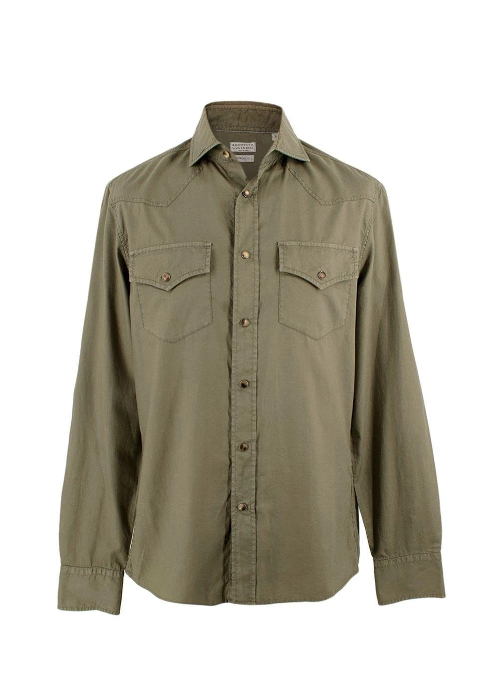 BRUNELLO CUCINELLI Pre-Loved Men's Khaki Cotton Button-Down Shirt