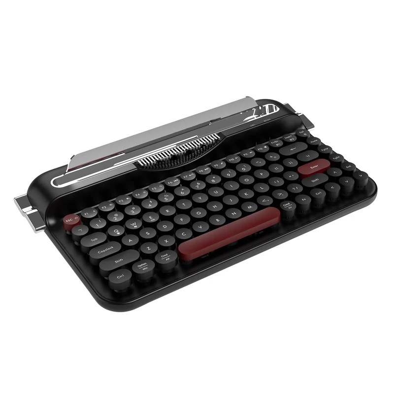 AJAZZ AF84 Wireless Typewriter Keyboard, Cute Retro Aesthetic Design with Integrated Stand for Tablet, Phone, Mixed color Retro Round Keycaps, 2.4Ghz Wireless/Bluetooth for Table,/PC/Win/Mac (Black)