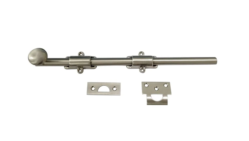 QCAA 24" Solid Brass Dutch Door Bolt, Brushed Satin Nickel, 1 Pack