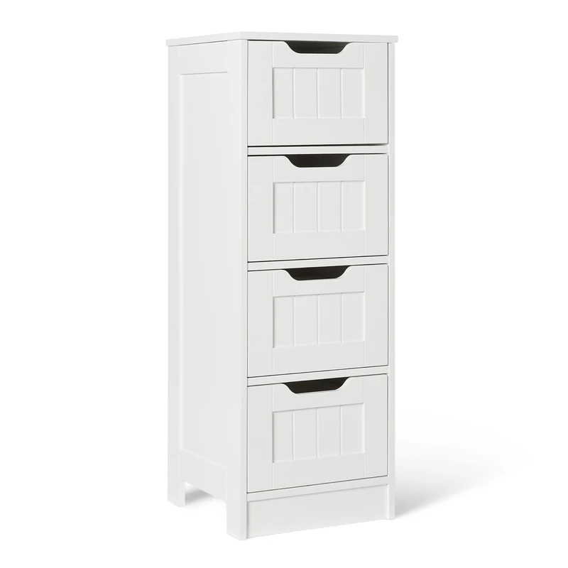 Amazon Basics Bathroom Storage Cabinet with 4 Drawers, Under Sink Storage, MDF Construction, White, 30cm x 30cm x 82cm
