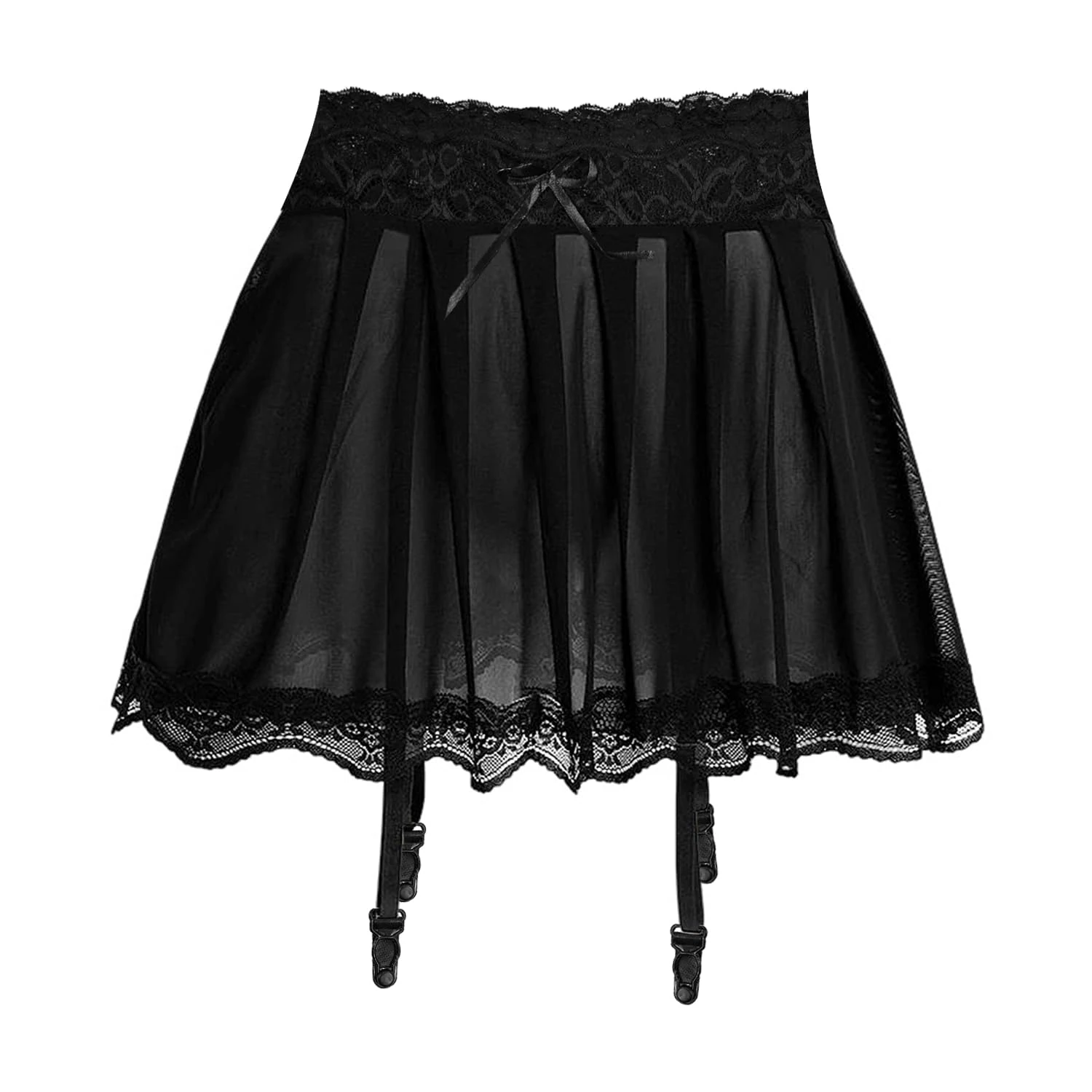 1 Piece Black Half-Body Lace Skirt With Adjustable Laces, Mini Fluffy Skirt, Stylish Lingerie Garters, Sexy Clothing For Women.