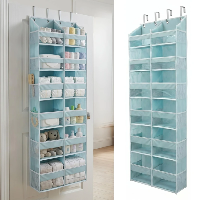 HOMELUX THEORY Heavy Duty Over the Door Organizer - Extra Wide Closet Organizers And Storage, Hanging Storage Door for Bedroom & Baby Nursery, 1PC Baby Blue