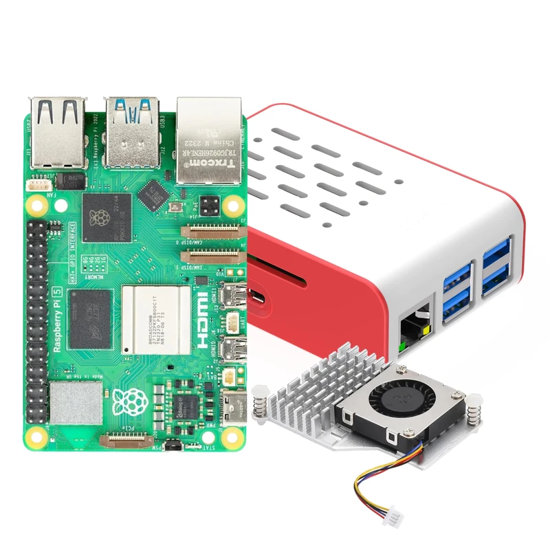iRasptek basic kit for Raspberry Pi 5 4GB RAM with Red&White Case and Active Cooler