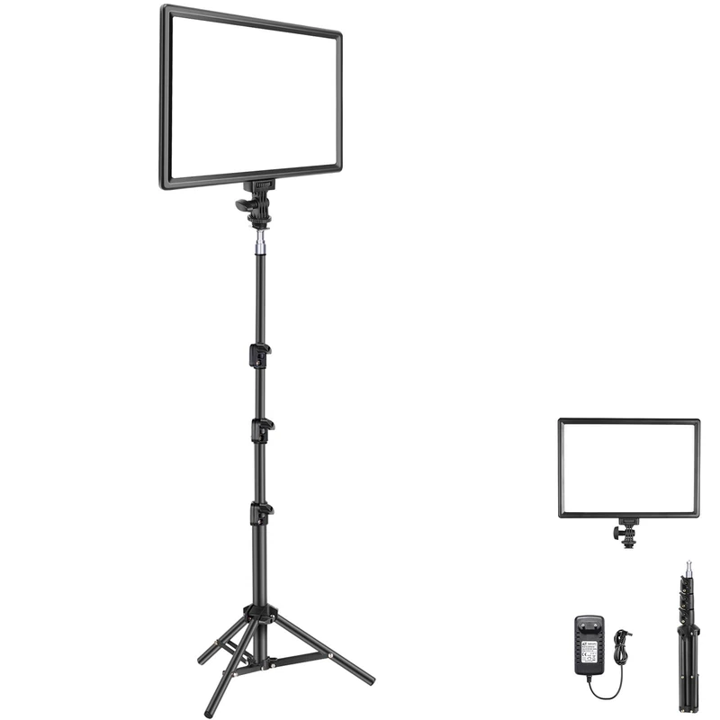 NEEWER 13 Inch LED Video Light Panel Studio Light Set with Tripod, Dimmable Bi-Colour Key Light 3200-5600K, CRI97+ for Streaming Photography Podcasts Recording, 2400 Lux/0.5 m, 8000 mAh Battery, NL