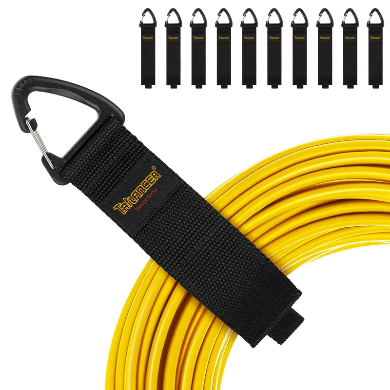 Heavy Duty Storage Straps(10-Pack), Trilancer Cord Organizer and Hanger with Triangular Buckle to Hang on Walls for Cables, Wires, Rope,Hoses,Organization for Home,Garage or Workshop, Patent Design(M)