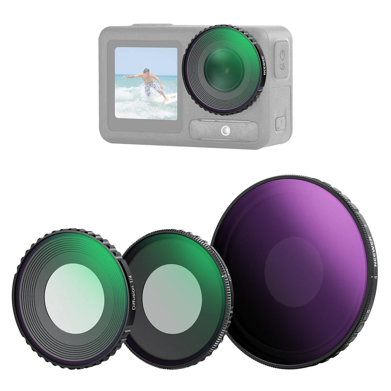 NEEWER ND Filter Kit Compatible with DJI Osmo Action 5 Pro/4, Variable ND8-32 (3-5 Stops) + CPL + Black Mist Diffusion 1/4 Screw On Filter Multicoated HD Optical Glass Action Camera Accessories, FL-52