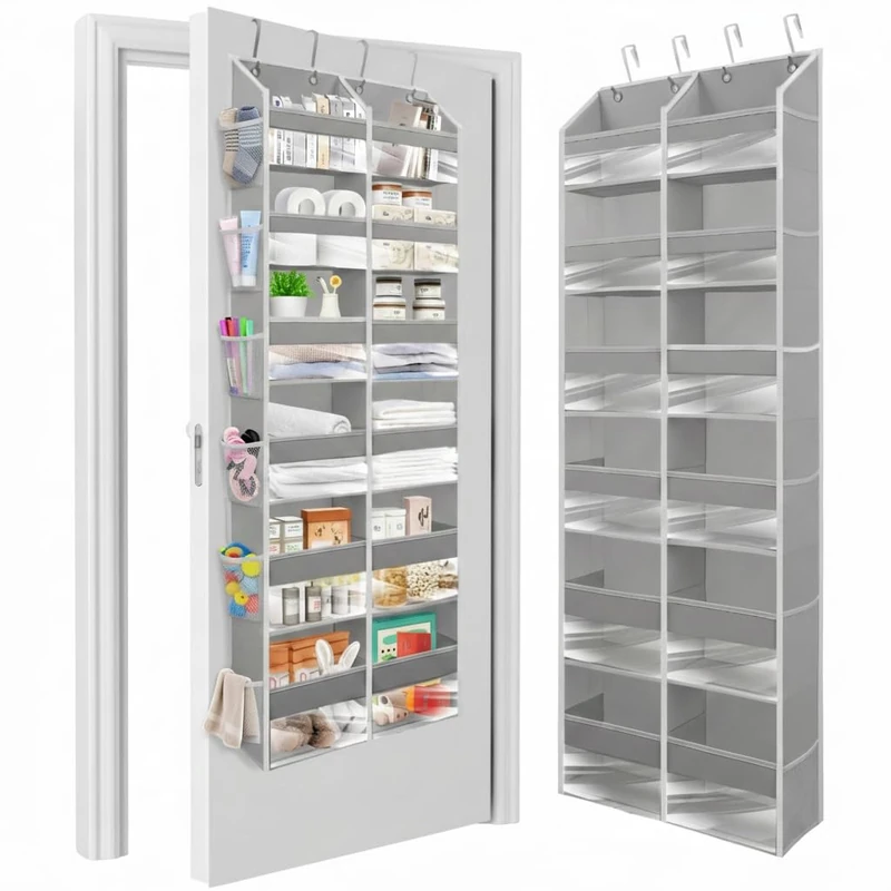 HOMELUX THEORY Heavy Duty Over the Door Organizer - Extra Wide Closet Organizers And Storage, Hanging Storage Door for Bedroom & Baby Nursery, 1PC Light Gray