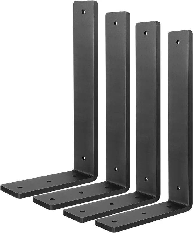 Floating Shelf Bracket 14 Inch, 4 Pack Heavy Duty Shelf Brackets, Black Wall Shelf Bracket for DIY Decorative with Mounting Hardware