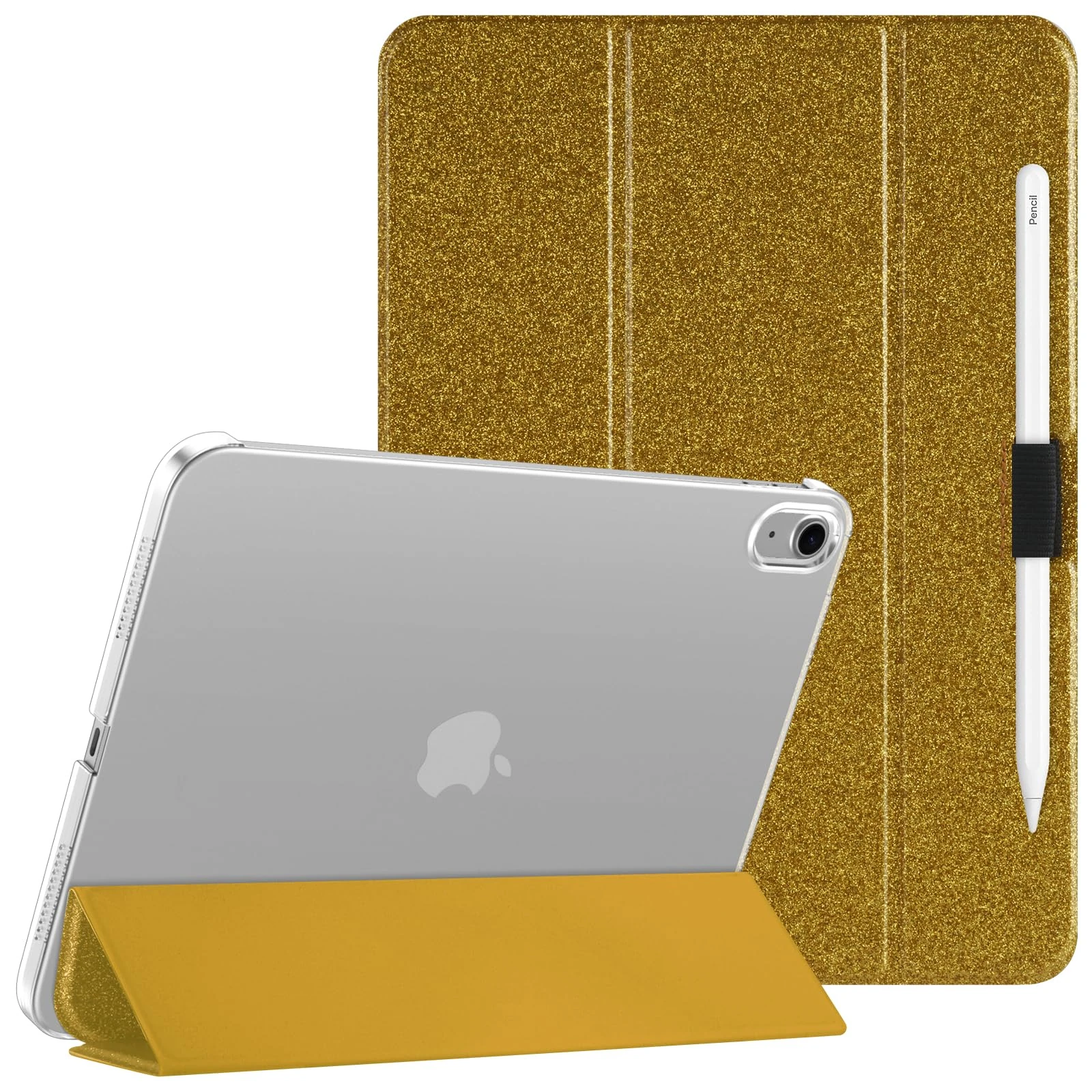 HGWALP Clear Case for iPad (A16) 11th Generation 11 Inch (2025),iPad 10th Generation 10.9 Inch (2022),Stand Cover with Hard Translucent Back, Support Touch ID (Glitter Gold)