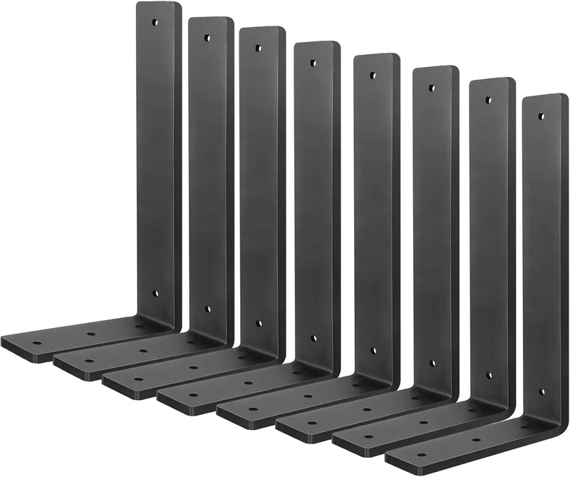 Floating Shelf Bracket 14 Inch, 8 Pack Heavy Duty Shelf Brackets, Black Wall Shelf Bracket for DIY Decorative with Mounting Hardware