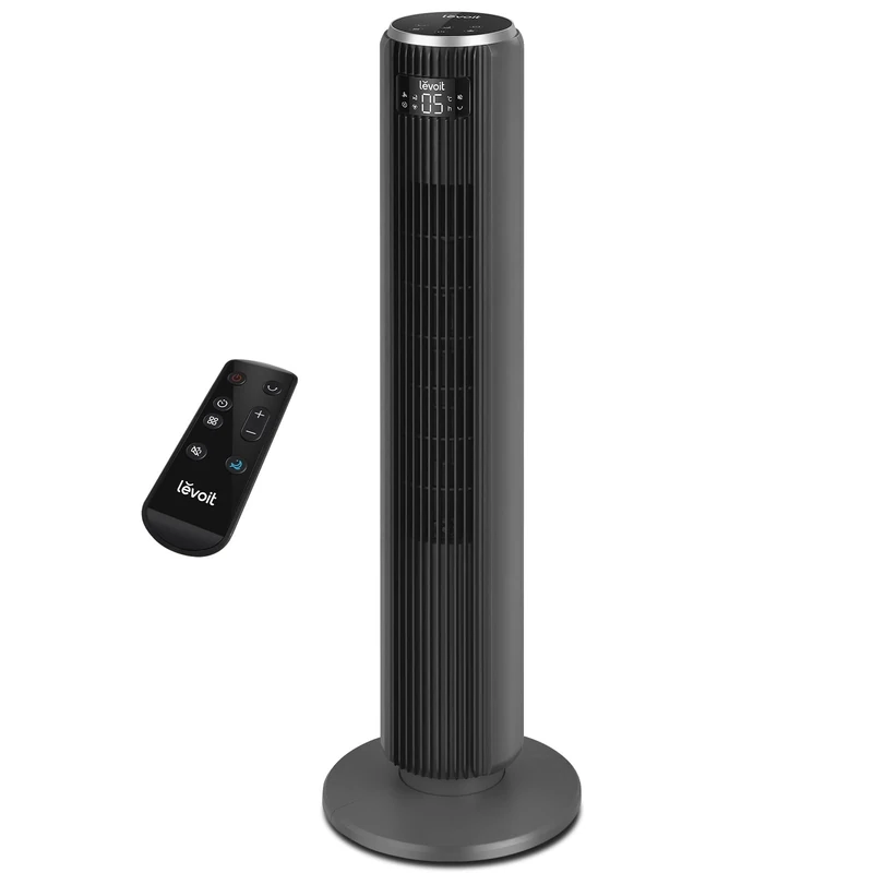 Levoit 23dB Silent Tower Fan for Bedroom, Standing Fan that Blows Cold Air for Home, Remote, 90° Oscillation, 12H Timer, 5 Speeds, 4 Modes, Bladeless 36 inch, Gray
