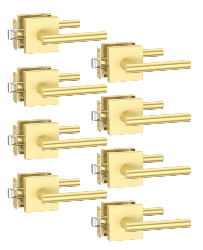 Asidrama 8 Pack Gold Passage Door Handles, Door Lever with Door Knobs Indoor for Bedroom or Bathroom, Heavy Duty Door Handles Interior with Locks for Left Right Sided Doors
