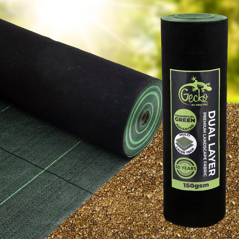 Pro-Tec 150gsm Commercial Grade DUAL LAYER Super Heavy Duty Weed Control Fabric Garden Weed Barrier Membrane Ground Cover Landscaping Gravel Driveways Paths Decking Underlay Woven Sheet 1.2m x 50m