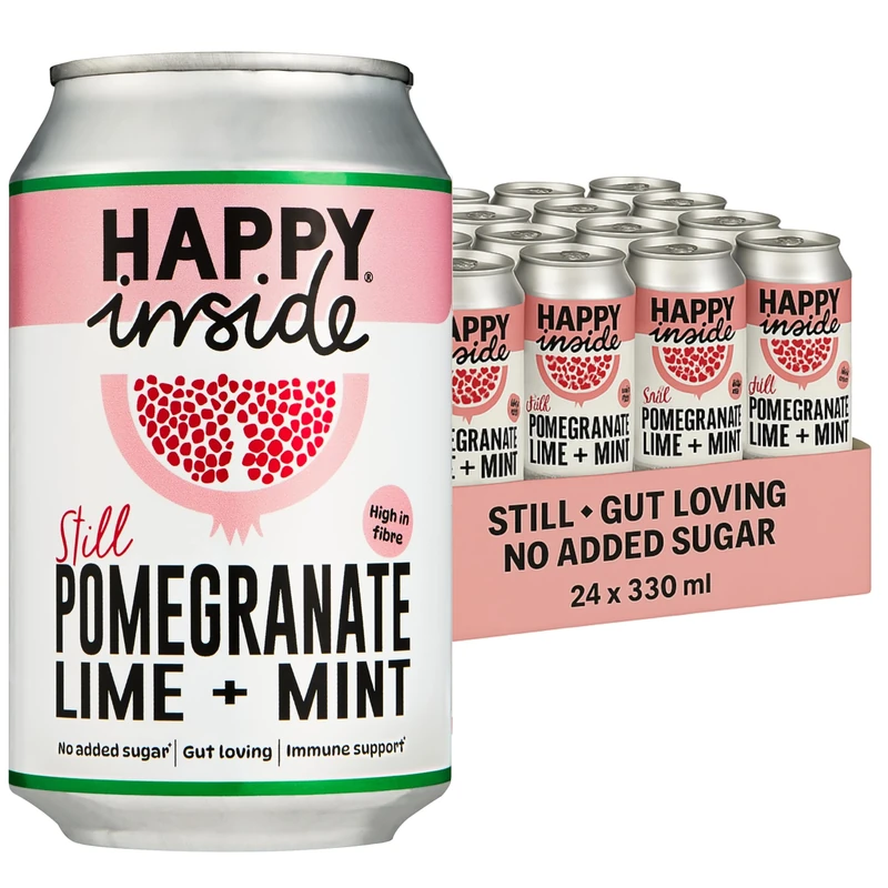Happy Inside Gut Health Juice – Pomegranate, Lime & Mint | No Added Sugar, High in Prebiotic Fibre, Vitamin C | Vegan (24 x 330ml)