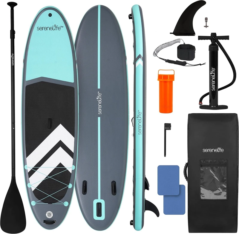 SereneLife Paddle Board 11'6 Inflatable Extra Wide SUP Stand Up Paddleboard – Stable All Round Board for Adults, Kids & Pets, Non Slip Deck, 200 kg Capacity, Yoga Fishing Touring Accessories Kit