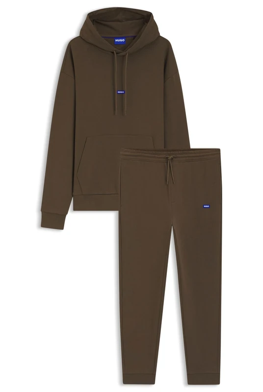 HUGO Mens Tracksuit NalonsoNap Cotton-terry tracksuit set bottoms with blue logo patches