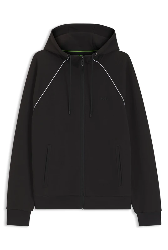 BOSS Mens SW Join Saggy Cotton-blend zip-up hoodie with piping details Black