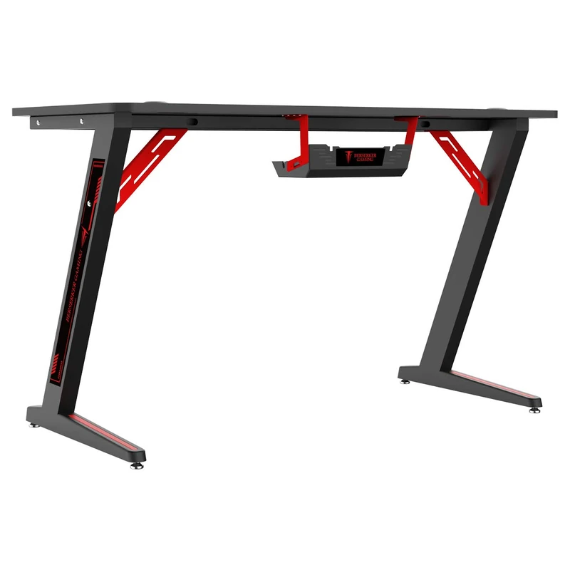 BERSERKER Gaming Table, 113 x 60 x 75 cm, Carbon Fibre Texture, Black/Red, with Headphone Holder and Cup Holder - Image 1