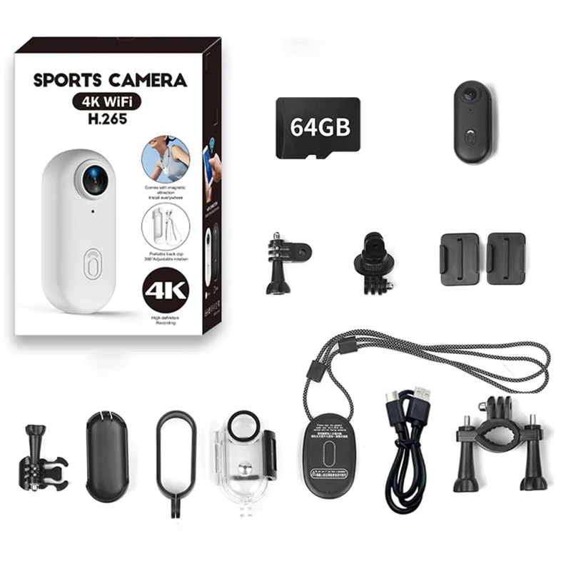 Jinpei 4K Mini Action Camera, Included 64GB, Wearable Camera with 360°Rotatable Clip & Magnetic Clip, for Lecture, Traveling, Pet Walking and Outdoors Activities JS-10B Full Packaging