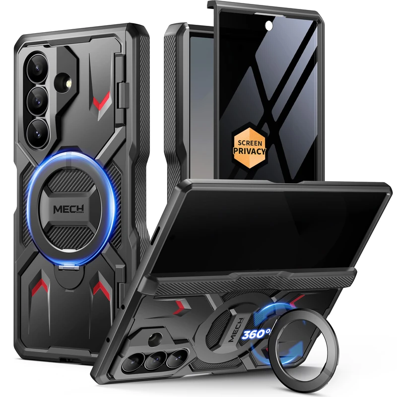 TONGATE 360° Spin Magnetic Stand for Z Fold 7 Case with Privacy Screen Protector, [Compatible with Magsafe] [Anti Spy] [360° Ring Holder]Full-Body Shockproof Case for Samsung Galaxy Z Fold 7, TiBlack