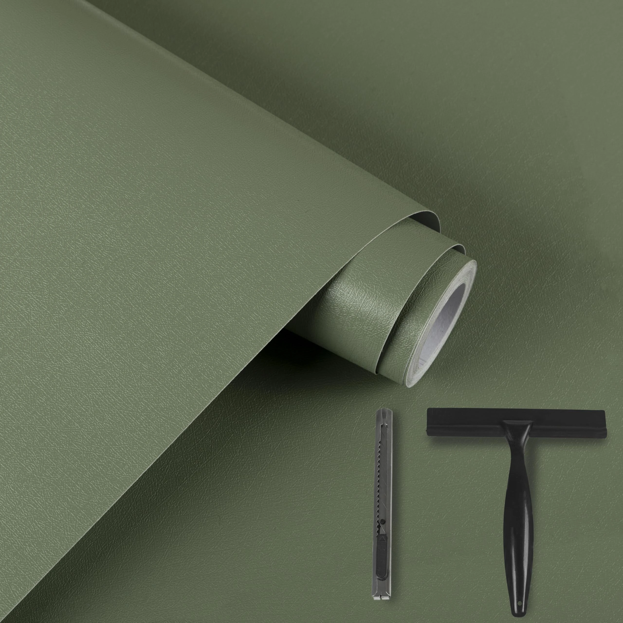 Alened Green Vinyl Wrap Sticky Back Plastic Matt 40x300cm Toolkit Included, Green Self Adhesive Wallpaper Peel and Stick Waterproof Removable for Kitchen Cupboard Cabinets Table DIY Furniture Walls