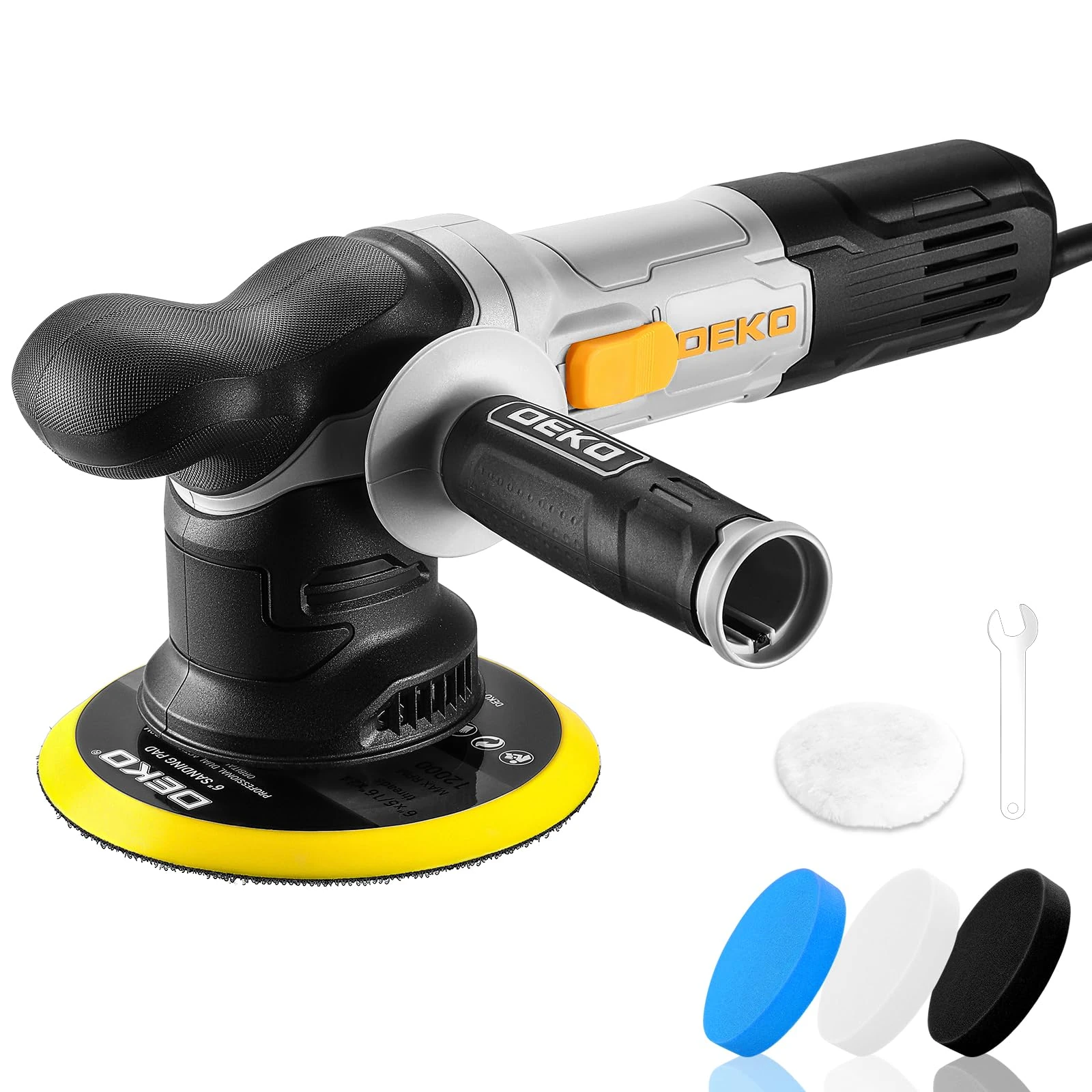 Dual Action Polisher Buffer Machine: DEKOPRO 800W Electric Random Polish Kit with 150MM Pad, 6 Variable Speed 1800-5500RPM 9MM Orbit- for Car Detailing Polishing Waxing