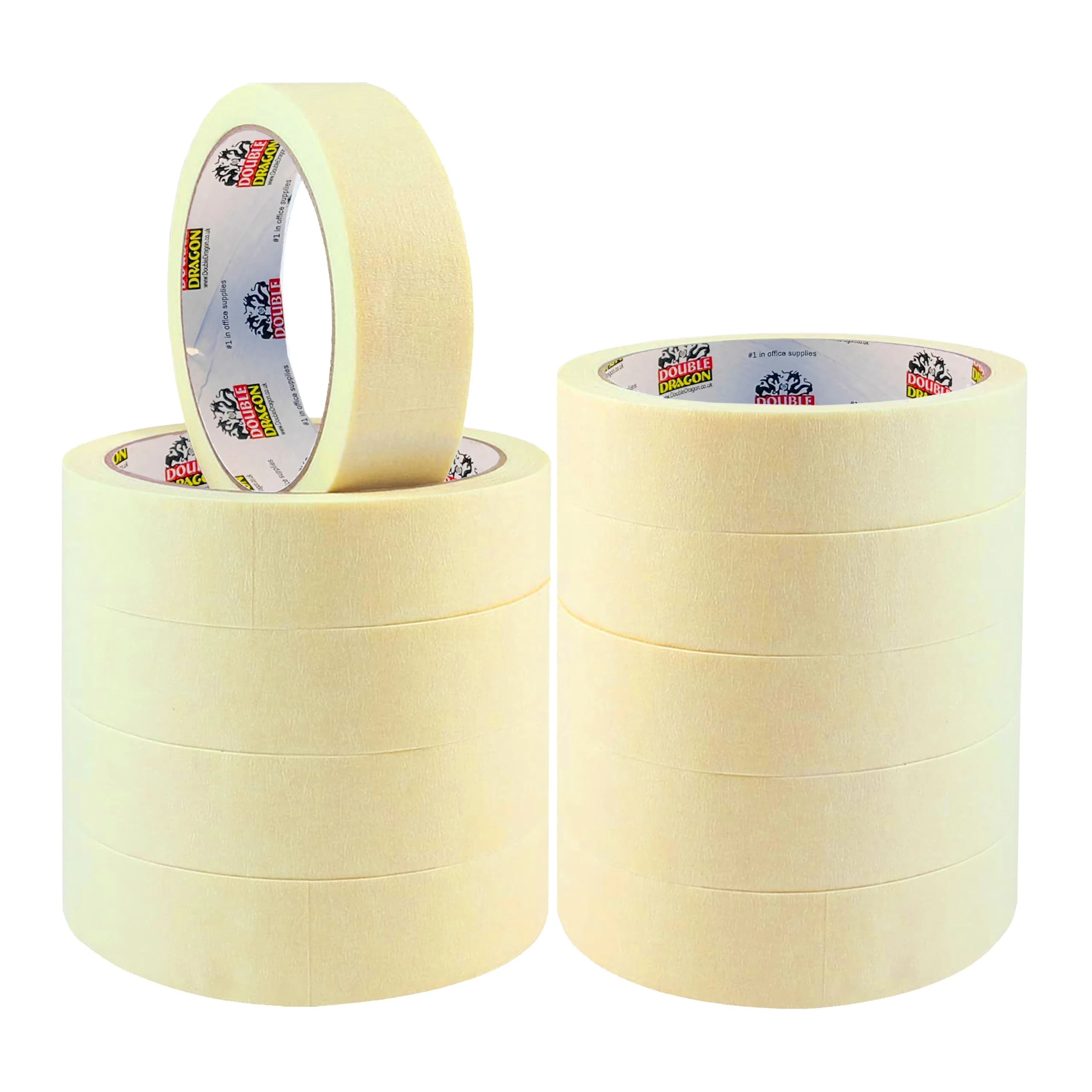 Double Dragon All Purpose Masking Tape, 12 Rolls, 50m Long, 24mm Wide | Beige Decorators Tape for Indoor Painting, DIY, Crafts etc| Easy-Tear Paper Tape for Walls, Art, School & Office Use