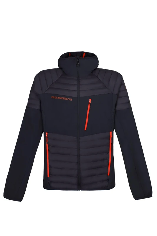 Rock Experience Men's Blackstone Hoodie Hybrid Man Jacket Technical, Windproof, Black/red, XXL