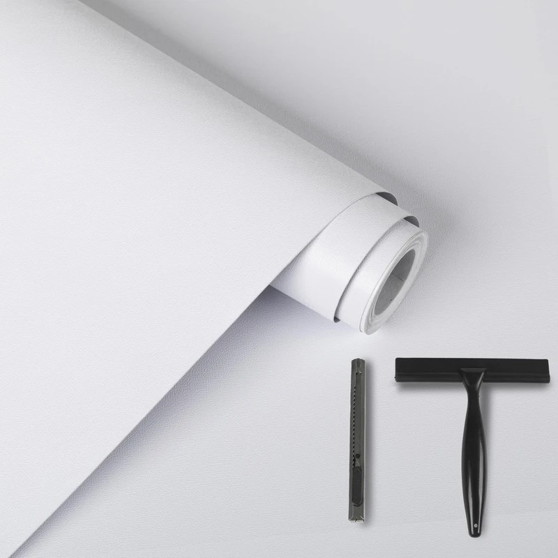 Alened White Vinyl Wrap Sticky Back Plastic Matt 60x500cm Toolkit Included, White Self Adhesive Wallpaper Peel and Stick Waterproof Removable for Kitchen Cupboard Cabinets Table DIY Furniture Walls
