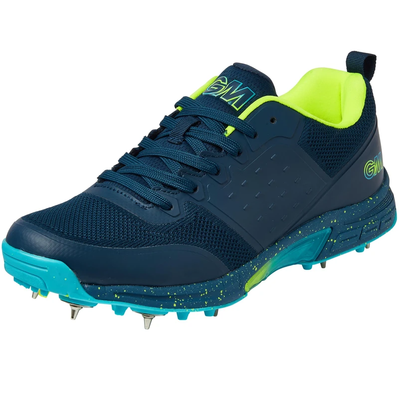 Gunn & Moore GM Cricket Shoe | Aion | Premium Breathable Microfibre Navy PU Upper | Two-Tone TPU Outsole | Steel Spikes with Moulded Pimples | Size UK Junior 6 EU 39 Approx Foot Length 246 mm