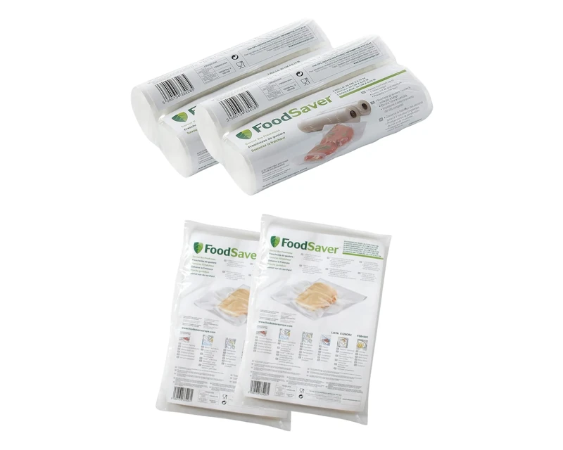 FoodSaver Kit of 4 Heat Sealable Rolls 20cm x 6.7m + 96 Bags 8" x 11.5" (2 x 48), BPA Free, Compatible with Vacuum Machines