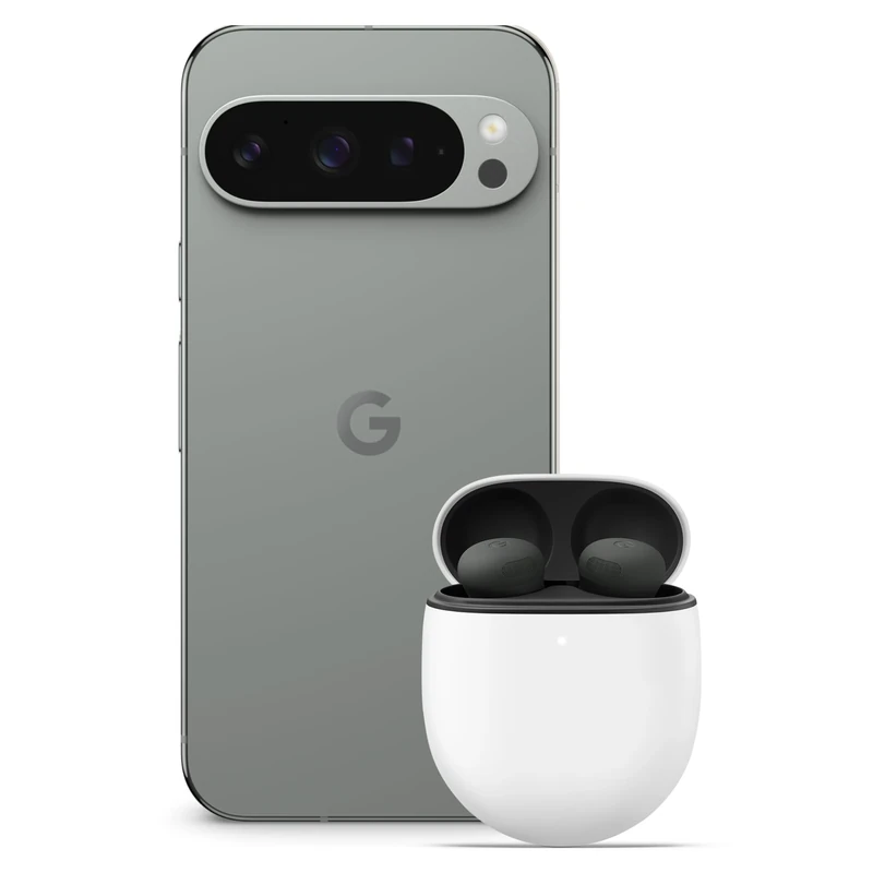 Google Pixel 9 Pro - Unlocked Android Smartphone with Gemini, Triple Rear Camera System, 24-Hour Battery, and 6.3" Super Actua Display - Hazel, 512GB+Pixel Buds Pro 2