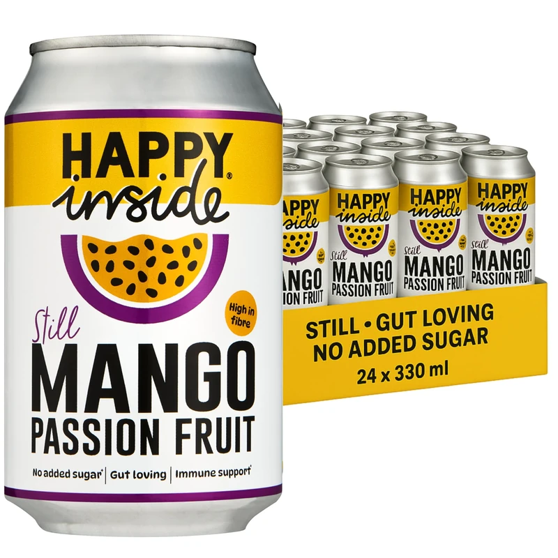 Happy Inside Gut Health Juice – Mango & Passion Fruit | No Added Sugar, High in Prebiotic Fibre, Vitamin C | Vegan (24 x 330ml)