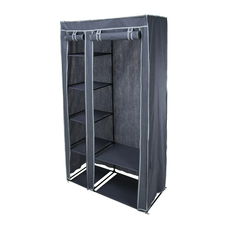 Well Home Wardrobe Clothes Organizer with Steel Bar and 5 Shelves 100x46xH174cm
