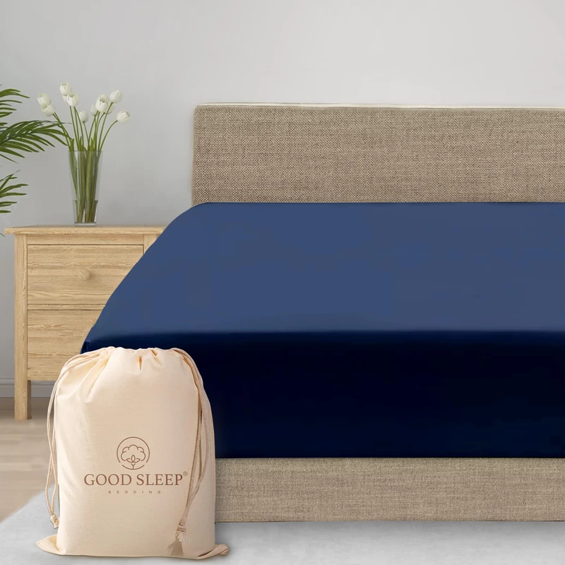 Good Sleep Bedding King Size Fitted Sheets Only - 1000 Thread Count Fitted Sheet King, Soft & Breathable, Hotel Style 16" Deep Pocket King Fitted Sheet, 100% Egyptian Cotton Fitted Sheets - Navy Blue