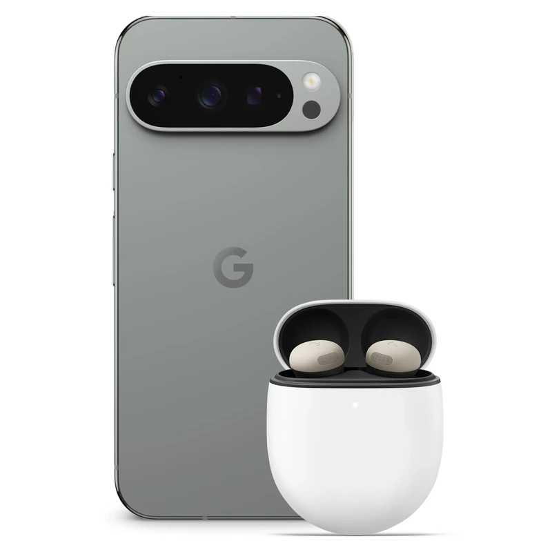 Google Pixel 9 Pro - Unlocked Android Smartphone with Gemini, Triple Rear Camera System, 24-Hour Battery, and 6.3" Super Actua Display - Hazel, 512GB+Pixel Buds Pro 2