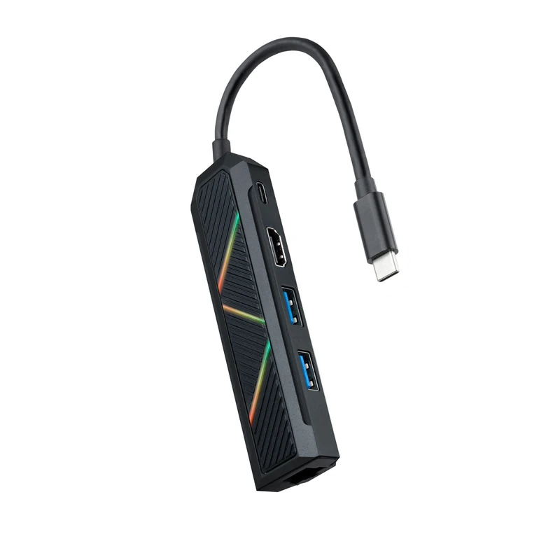 VoltShine USB-C HUB with 2 USB-A, USB-C for charging, HDMI and RJ45; for connecting multiple devices and expanding connectivity.