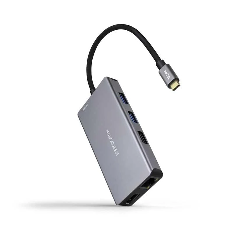 VoltShine USB-C HUB with 3 USB-A, 2 HDMI, RJ45, TF, SD and USB-C PD 100W ports for port expansion and device connection.