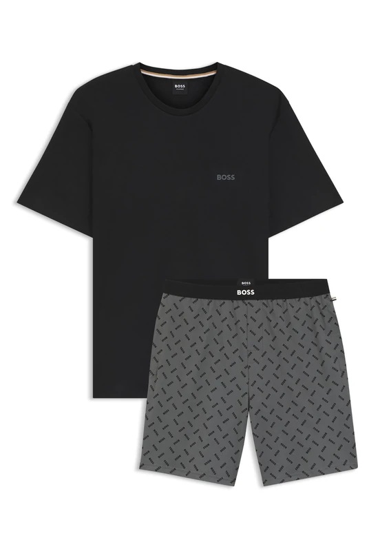 BOSS Mens Relax Short Set - Cotton Pyjama Set with Logo