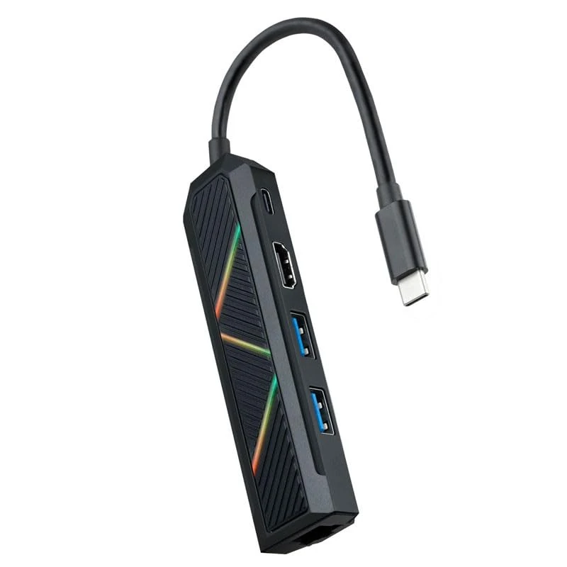 VoltShine USB-C HUB 2xUSB-A, USB-C, HDMI, RJ45 for charging and connecting to displays and networks. Ideal for expanding connectivity on devices.