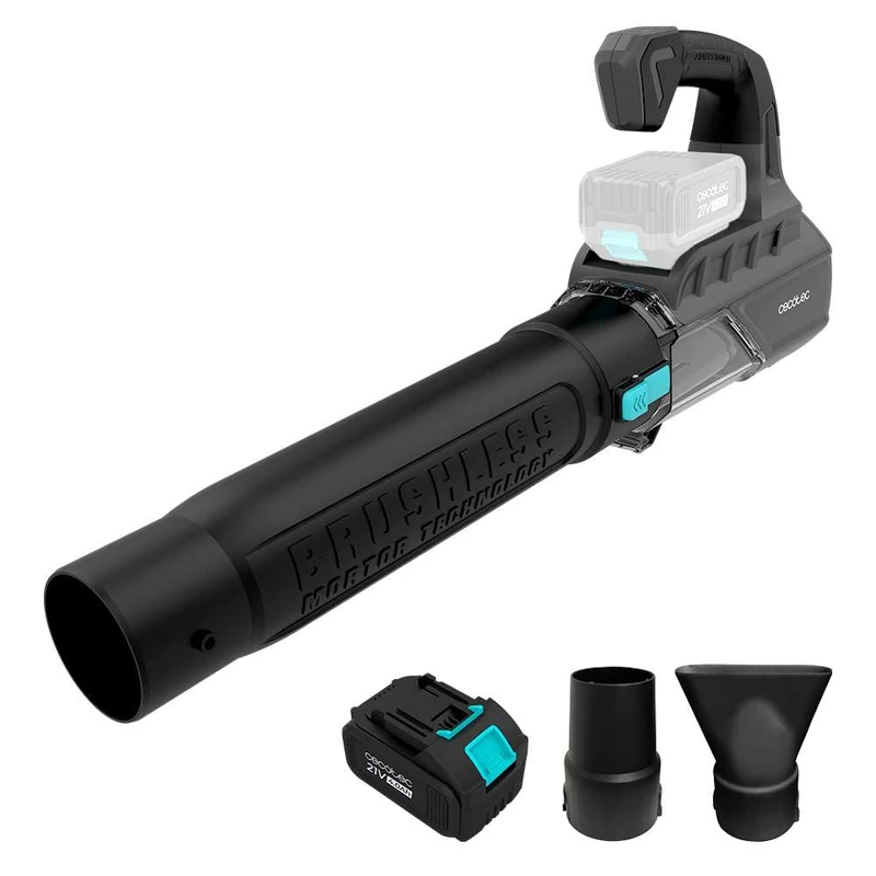 Cecotec Airforce 4000 Bazooka Turbo 21V High Power Battery Blower. Brushless Motor, Brushless. Xmotor Technology. Speed up to 200 km/h, Volume up to 740 m³/h, Turbo Function