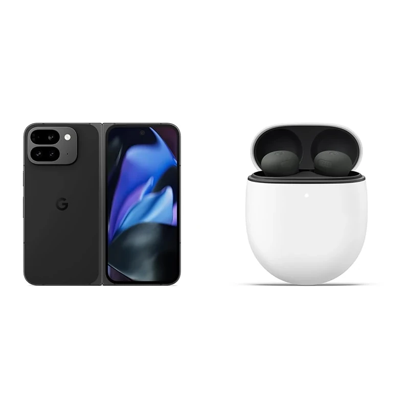 Google Pixel 9 Pro Fold - Unlocked Android Smartphone with Gemini - Advanced Triple Rear Camera System - Foldable Display - Hands-Free Video - Obsidian, 512GB+Pixel Buds Pro 2